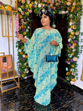 Cowl sides boubou Teal green/banana yellow